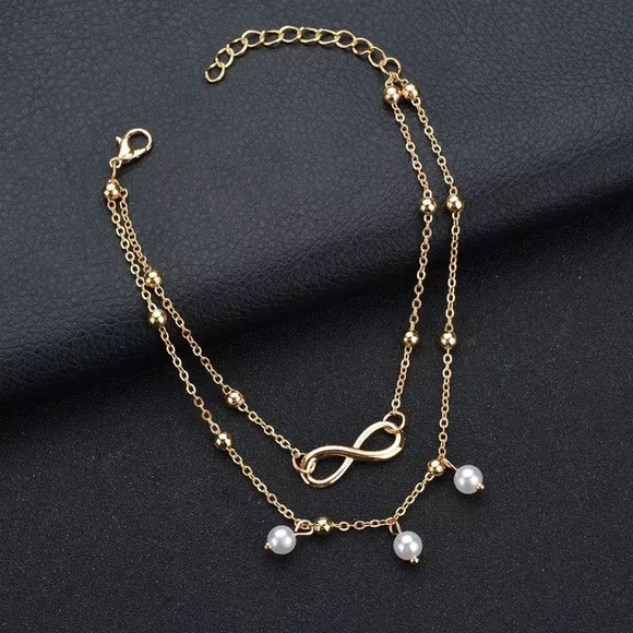 Boho Double Strand Infinity Anklet Set with Pearls - Picture 8 of 13